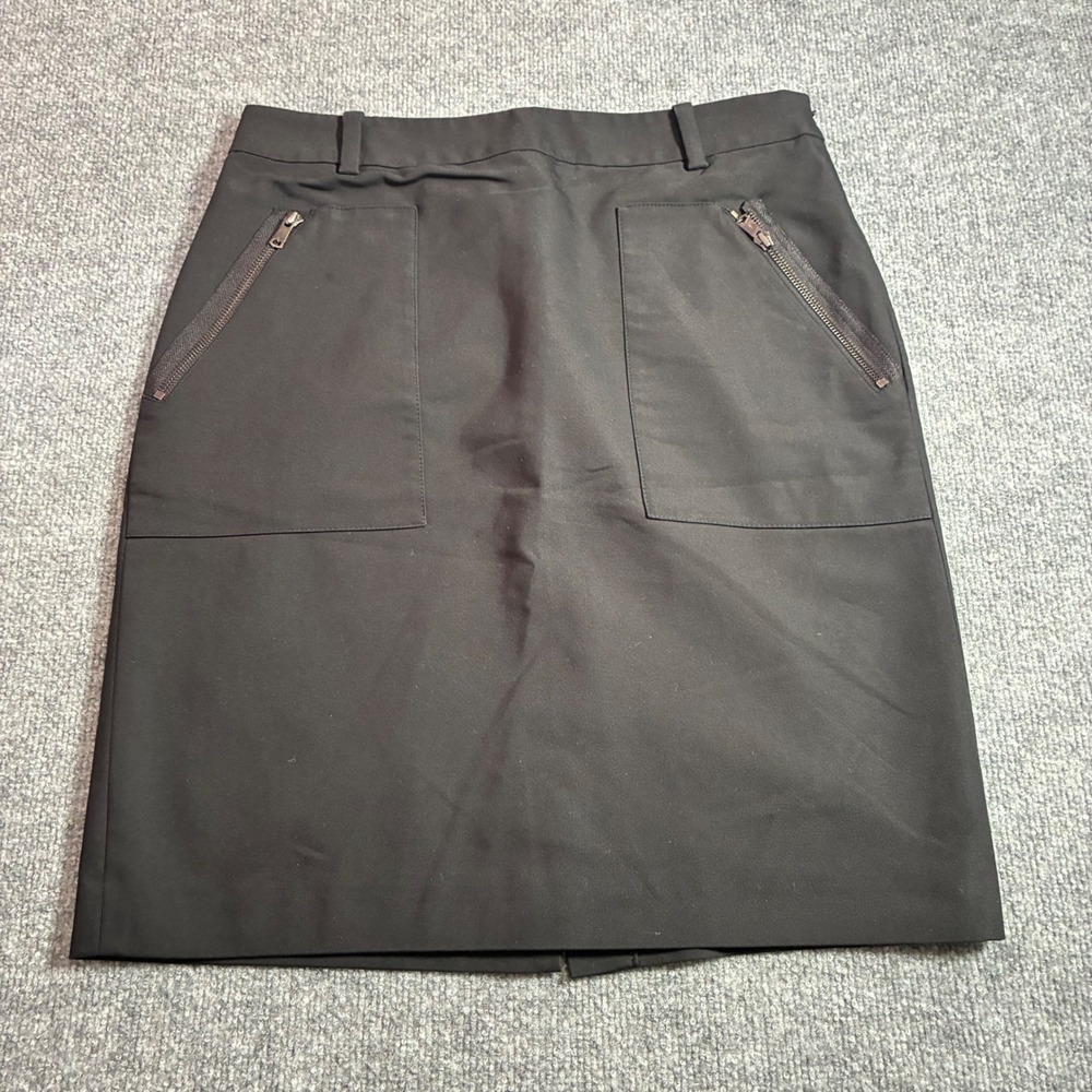 Ann Taylor Pencil Skirt Womens 10 Black‎ Stretch Zip Pockets Lined